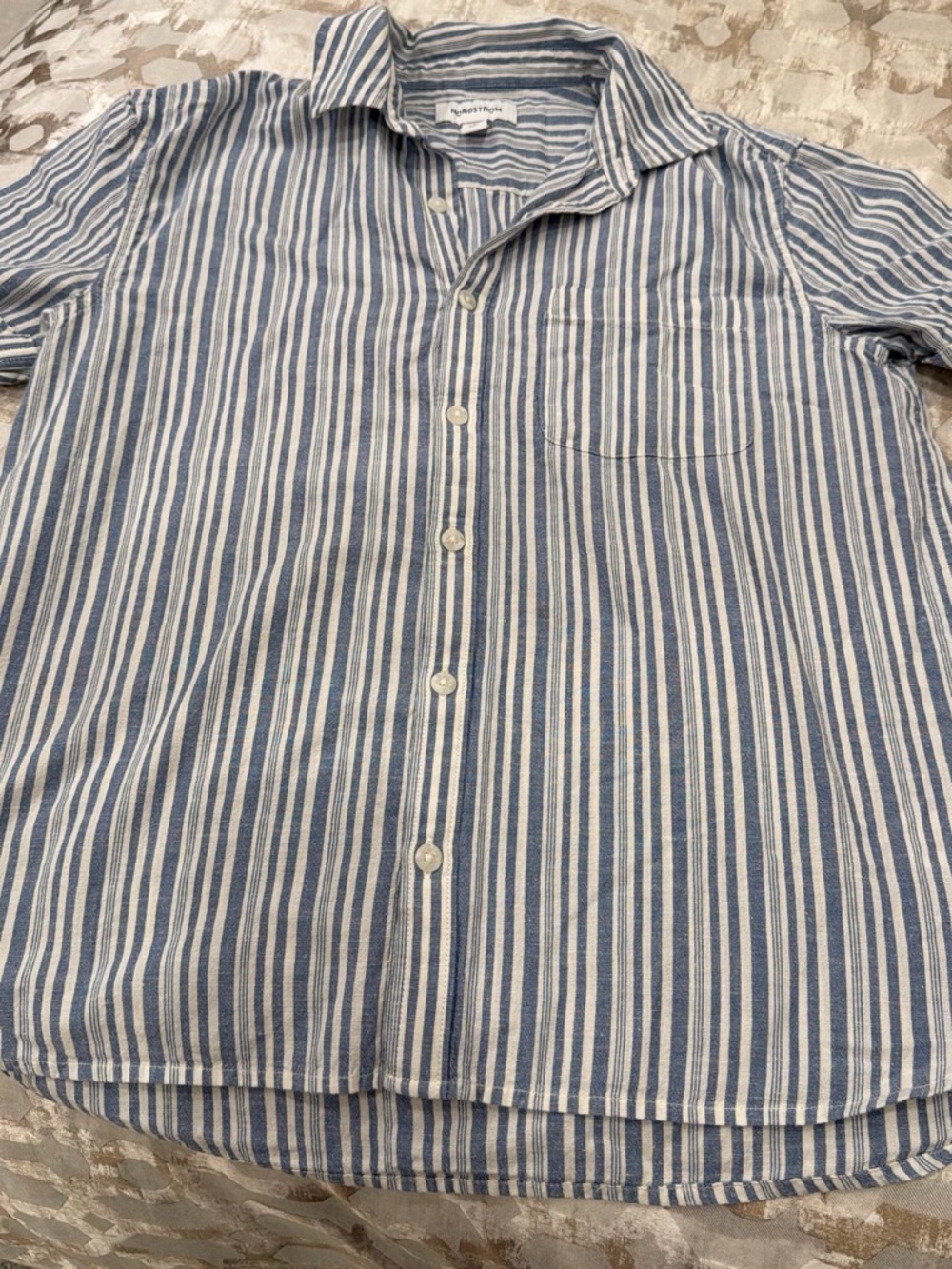 Nordstrom Blue & White Vertical Stripe Casual Button-Down Shirt - Men